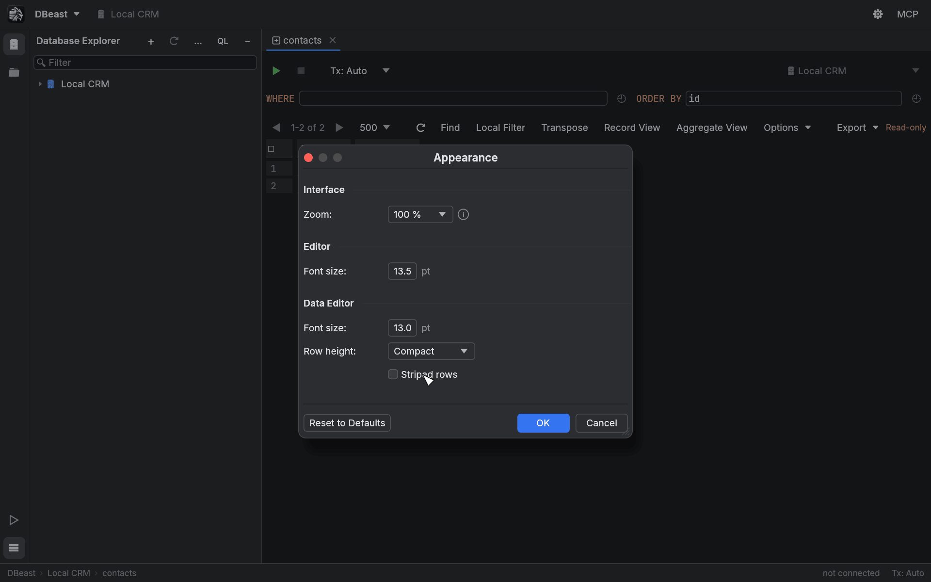 Appearance dialog